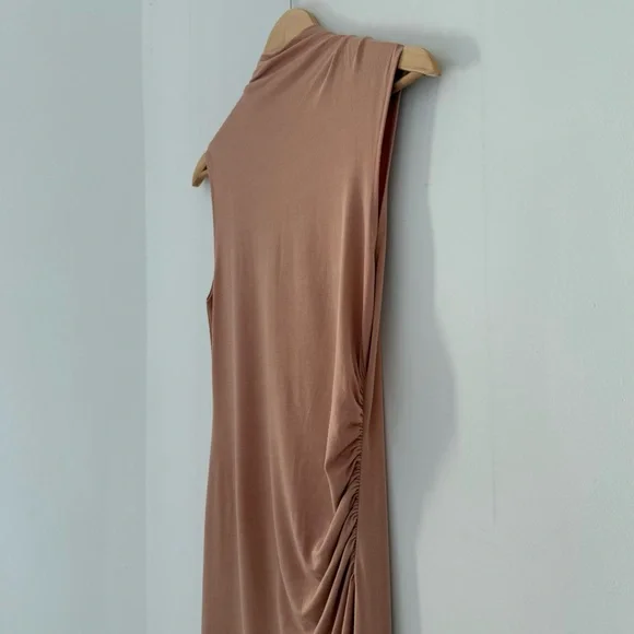 Vince tan mock neck gathered waist sleeveless jersey midi dress - XS NWT - Picture 6 of 8